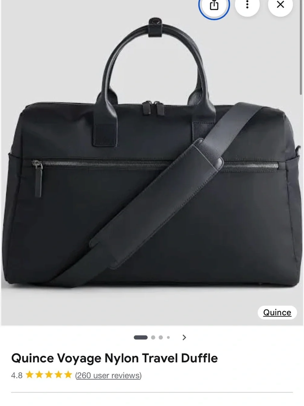 Quince Voyage Nylon Travel Bag with Detachable Strap and dust bag